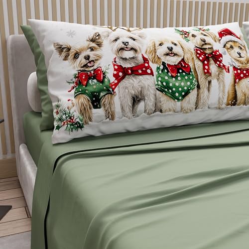 PETTI Italian Artisans - Cotton Sheets with Christmas Digital Print Pillowcases, Christmas Queen Size Sheets, Christmas Bed Set, Xmas 9 Green, 100% Made in Italy