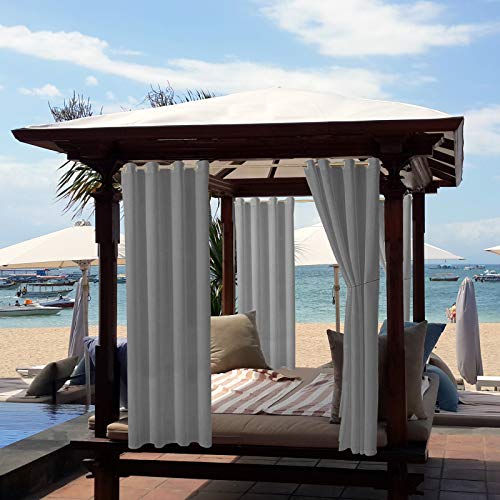 ele ELEOPTION Outdoor Curtains, Waterproof, UV Protection, Outdoor Curtain with Eyelets, Opaque Curtain for Garden, Yard, Balcony, Light Grey, 1 Panel / 132 X 240cm