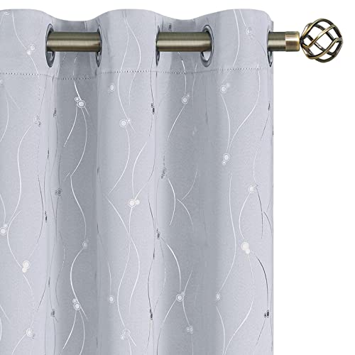 BGment Short Room Darkening Curtains 45 inch Length for Small Windows, Grommet Thermal Insulated Drapes for Bedroom with Wave Line and Dots Printed, 2 Panels, Each 38 x 45 Inch, Greyish White