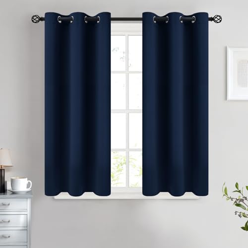 COSVIYA Grommet Blackout Room Darkening Navy Blue Curtains 45 inch Length 2 Panels,Thick Polyester Light Blocking Insulated Thermal Window Curtain Drapes for Bedroom/Living Room,38x45 inches