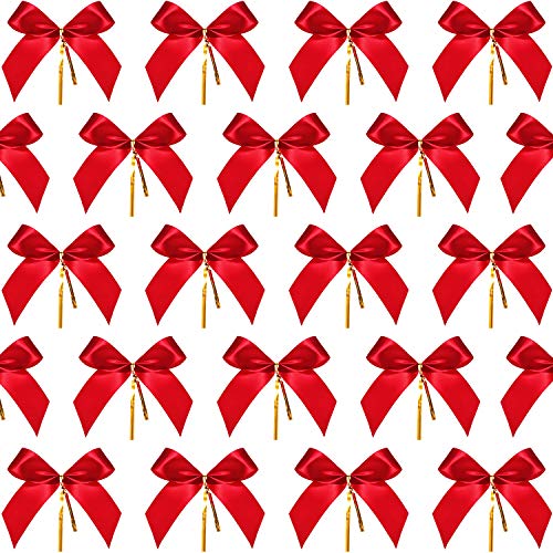Sumind Pack of 48 Christmas Bow Red Ribbon Bow Christmas Wreath Decoration (3 x 2.94 Inches)