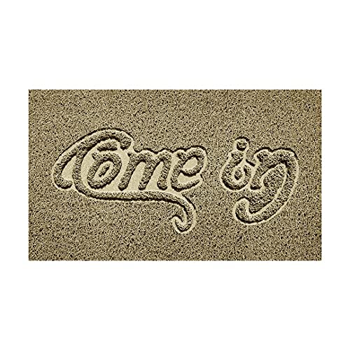 Nicoman Embossed Spaghetti Door Mat Dirt-Trapper Jet-Washable Doormat 70x43cm (Beige, COME-IN) - Use Indoor or Sheltered Outdoor