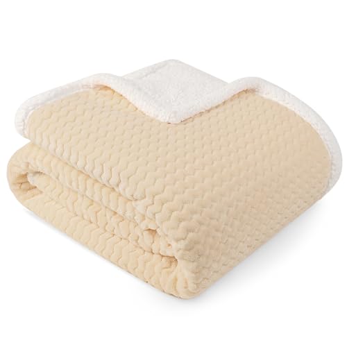 Premium Chevron Sherpa Throw Blanket by Pavilia - Super Soft, Cozy, Lightweight Microfiber, Elegant, Reversible (50 x 60 Inches, Latte)