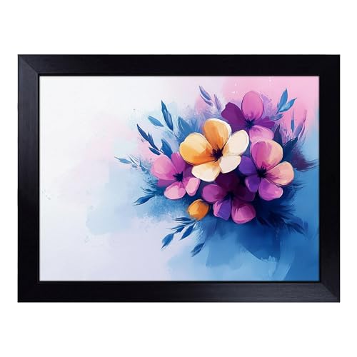Lap Tray with Bean Bag Cushion, Floral - Handmade in the UK, Raised Wooden Edge, Padded Cushion, Heat-Resistant Wipe-Clean Surface, for Meals, Laptops and Crafts