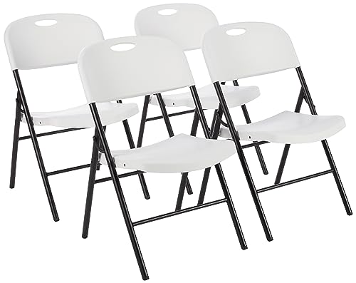 Amazon Basics Plastic & Metal Foldable Chairs, Powder-Coated Steel Frame, Non-Marking Foot Tips, Set of 4, White, up to 158 Kg, for Parties, Events, Camping, Kitchen, Indoor & Outdoor