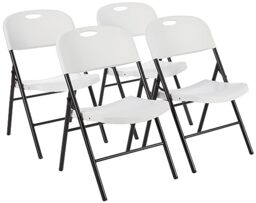 Amazon Basics Plastic & Metal Foldable Chairs, Powder-Coated Steel Frame, Non-Marking Foot Tips, Set of 4, White, up to 158 Kg, for Parties, Events, Camping, Kitchen, Indoor & Outdoor