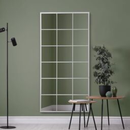 "MirrorOutlet The Fenestra - White Modern Window Full Length Leaner/Wall Mirror 69"" X 33"" (174CM X 85CM) Silver Mirror Glass with Black Metal Frame."