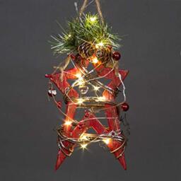 20cm Red Wooden LED Star Wall Hanging Ornament Christmas Holiday Home décor with 15 Warm white LEDs