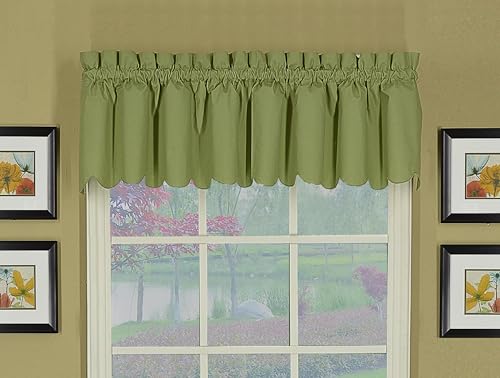 "Today's Curtain Orleans 12"" Valance Tambour Scallop Edge Curtain, Sage, Polyester Cotton, 60"" x 12"""