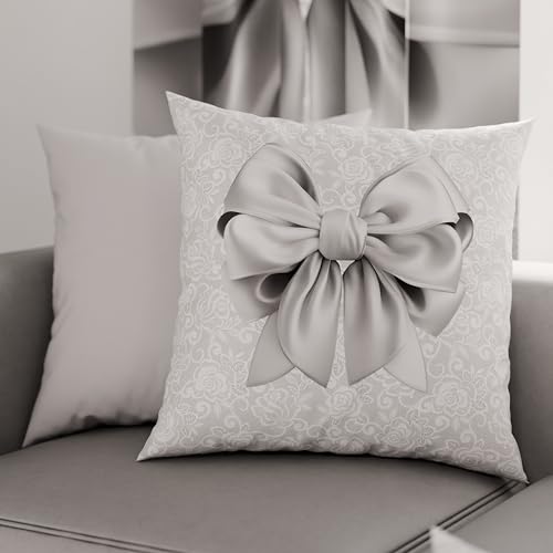 PETTI Artigiani Italiani - Pair of Pillow Cases 30 x 30 cm in Microfibre, Cushions for Bedroom Furniture, Sofa, Living Room, Set of 2 Cushion Covers, Grey Bow Pillowcase, 100% Made in Italy
