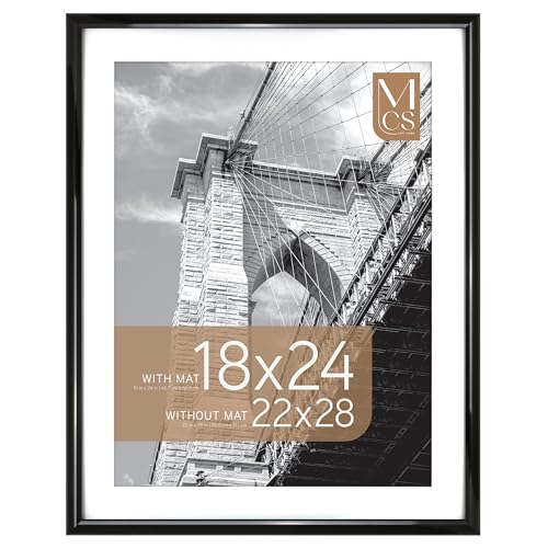 MCS Trendsetter 22x28 Poster Frame, Display Pictures 18x24 With Mat or 22x28 Without Mat, Vertical & Horizontal Wall Hanging Large Picture Frame for Photos & Posters, Black (1-Pack)