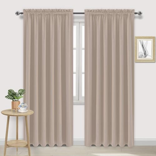 DWCN Blackout Curtains for Living Room Thermal Insulated, Energy Saving & Noise Reducing Bedroom Curtains, Camel, W 70x L 84 Inch, Set of 2 Rod Pocket Curtain Panels