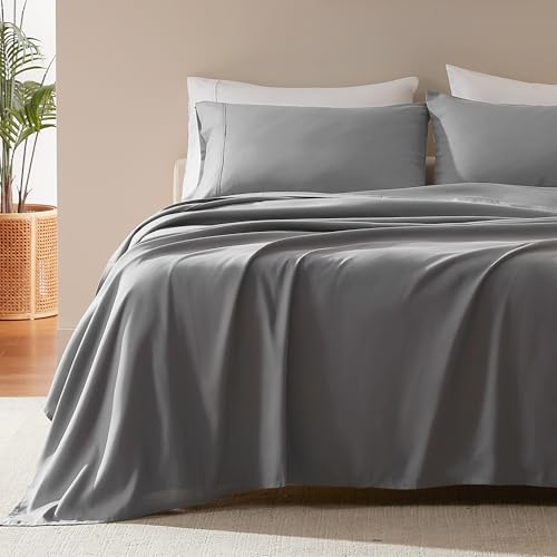 "SLEEP ZONE Super Soft Cooling Queen Bed Sheets Set 4 Piece - Easy Care Fitted Flat Sheet & Pillowcase Sets - Wrinkle Free, Fade Resistant, Deep Pocket 16"" (Gull Gray, Queen)"