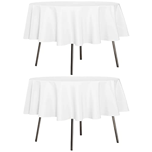 sancua 2 Pack Round Tablecloth 70 Inch White, Stain and Wrinkle Resistant Table Cloth - Washable Polyester Table Cover for Dining Tables, Buffet Parties and Camping