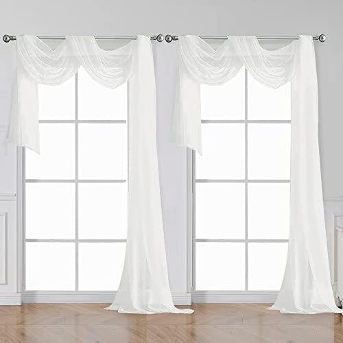 OWENIE Set of 2 Extra Long Sheer Curtains 144 Inches, Elegant and Airy - Translucent Window Treatment for Living Room/Bedroom, White, 2 Panels = 84 Inches Wide