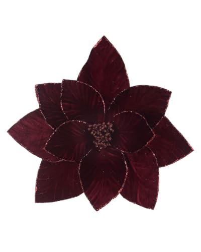 WeRChristmas Burgundy Oversized Velvet Artificial Poinsettia, 56cm - 56cm oversized burgundy velvet poinsettia with layered petals and glitter detail for trees, wreaths and large displays