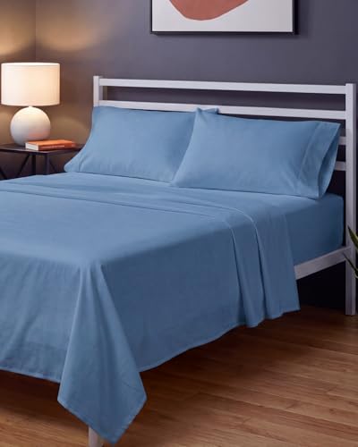 Sleepy Town Queen Size Bed Sheets - 4 Piece - Queen Sheet Set - Extra Soft, Comfy & Cooling - Easy Care - Shrinkage, Wrinkle & Fade Resistant - Brushed Microfiber - Deep Pocket Bed Sheets (Denim Blue)