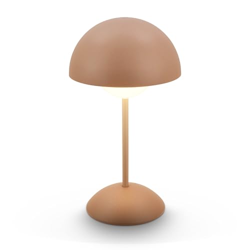 BRILONER - Rechargeable LED Table Lamp with Touch, Dimmable, IP44 Waterproof, 4000mAh Battery Table lamp, Bedside Lamps, Reading Light, Night Ligh, Outdoor, Mushroom Lamp, 16 x 29 cm, Coffee Beige