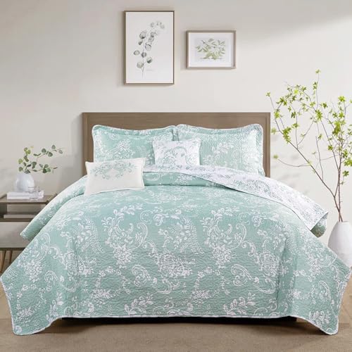 "Home Soft Things 5 Piece LA Boheme Quilted Printed Bed Spread, King Coverlet: 102"" x 90"", Teal Turquoise"