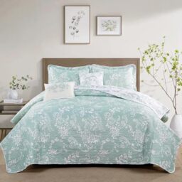"Home Soft Things 5 Piece LA Boheme Quilted Printed Bed Spread, King Coverlet: 102"" x 90"", Teal Turquoise"