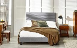Julian Bowen Merida Bed, Double, Faux Linen, Grey - W144 x D203cm