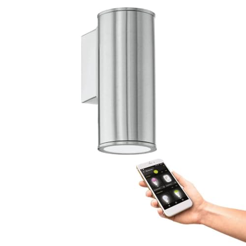 Eglo LED Wall Light Riga, Outdoor Wall Lamp, Stainless Steel Exterior Light, Outdoor Lamp with GU10 Socket, IP44, Height 15 cm