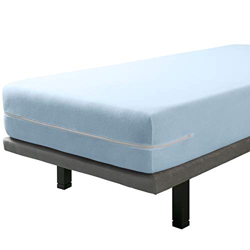 SAVEL - Mattress Encasement (90x190/200 cm) Small Single Size - Adjustable and Elastic - Absorbent Mattress Protector - Blue