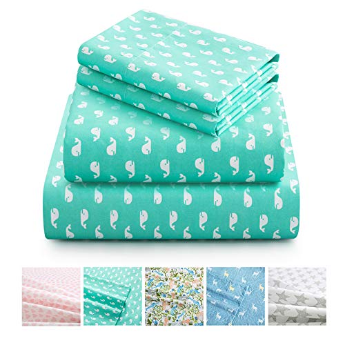 Vonty Kids Twin Whales Printed Microfiber Sheet Set, 3-Piece - Soft Breathable Fabric, Snug Deep Pocket Fit, Fade-Resistant Print, Machine Washable, Lightweight Year-Round Comfort