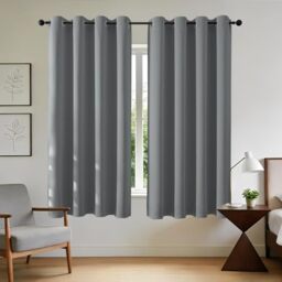 Joydeco Opaque Curtains with Eyelets, Set of 2, Blackout Curtain, Thermal Curtain, Heat Protection, Eyelet Curtain for Bedroom, Living Room (2 x H 145 x W 140, Light Grey)
