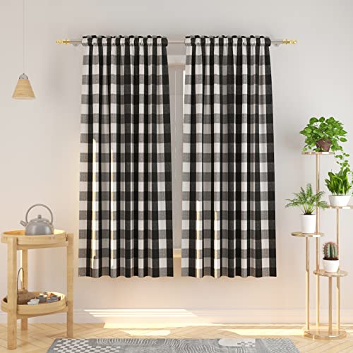 Natus Weaver Buffalo Check Curtains 72 inches Long Cotton Basement Black and White Gingham Plaid Kitchen Window Curtain Living Room Checker Drapes Bedroom Rod Pocket Window Treatment 2 Panels