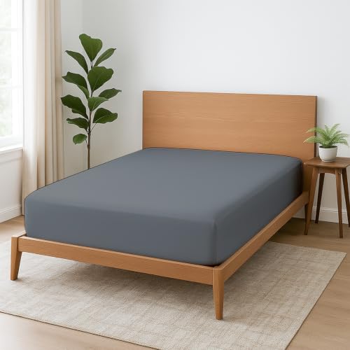 1 Piece Olympic Queen Fitted Sheet, Soft Brushed Microfiber, Dark Grey