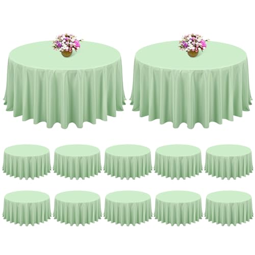 FXKS 12 Pack Sage Green Round Tablecloth 120 Inch Circle Polyester Table Cloth, Washable Fabric Stain and Wrinkle Resistant Round Table Clothes for Wedding Christmas Parties Banquet Reception Dining
