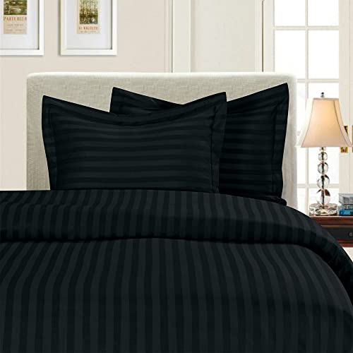 Elegant Comfort® 1500 Thread Count -DAMASK STRIPES- Egyptian Quality Luxurious Silky Soft WRINKLE & FADE RESISTANT 3pc Duvet Cover Set, Full/Queen, Black