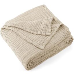 "Carriediosa 100% Cotton Muslin Throw Blanket 50"" X 70"" Throw XL Size，4-Layers Summer Gauze Throws for Bed Couch，Soft Lightweight Breathable Linen Blankets Bedspread for Adults All Season，Khaki"