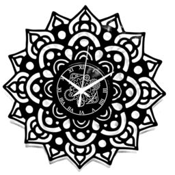 Instant Karma Clocks Vinyl Wall Clock Mandala Decorative Flower Artwork Life Art Yoga Zen Meditate, Black