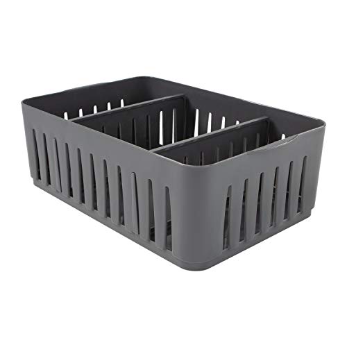Simplify Stackable Organizer Bin with Adjustable Dividers, 3 Compartment Storage Basket, Good for Office, Home & Dorm, Grey
