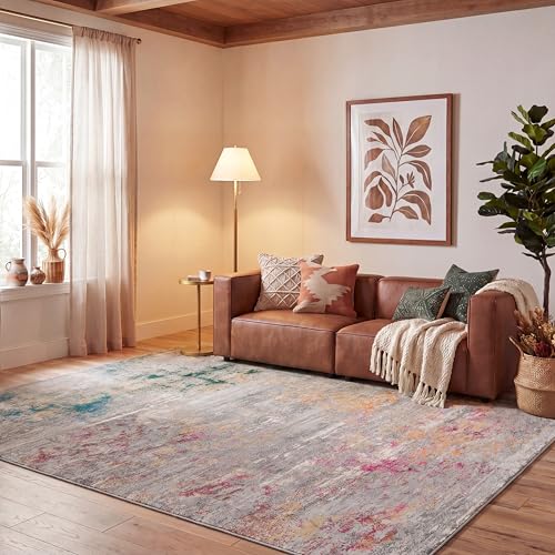SAFAVIEH Boho Rug for Living Room, Dining Room, Bedroom - Madison Collection, Short Pile, in Grey and Gold, 244 X 305 cm