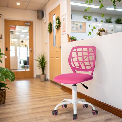 FurnitureR Reception Chairs for Office, Small Reception Chairs, Height Adjustable, 360° Selectable Wheels, Ergonomic Backrest, Breathable Fabric Seat, Dark Pink