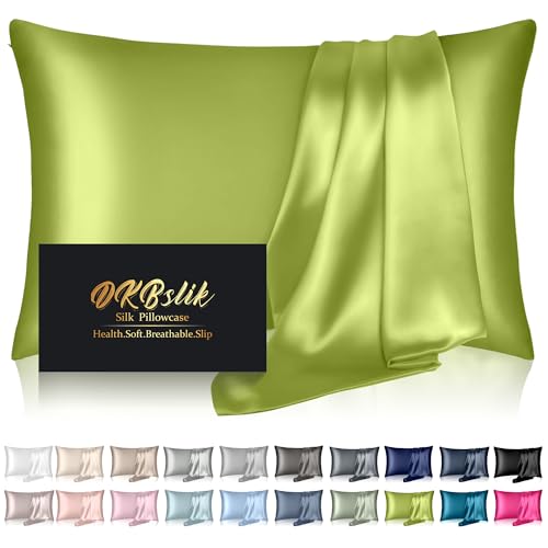 Mulberry Silk Pillow Cases King Size, Silk Pillowcase for Hair and Skin, Both Sides Natural Silk Satin Pillowcase for Sleeping Women with Zipper, Gifts for Women Men, Olive Green