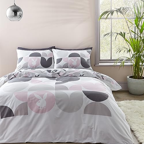 Sassy B Playboy Bedding Retro Geo Reversible Bunny Single Duvet Cover Set with Pillowcase White