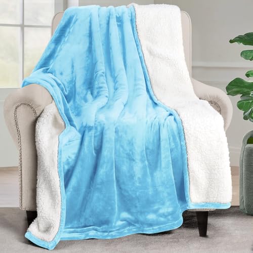 Utopia Bedding Sherpa Blanket Throw Size [Washed Blue, 50x60 Inches] - 480GSM Thick Warm Plush Fleece Reversible Blanket for Bed, Sofa, Couch, Camping and Travel