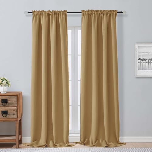 Aiyufeng Gold Blackout Curtains for Bedroom 96 Inches Long 2 Panels, Solid Thermal Insulated, Energy Saving Living Room Window Treatment Curtains Blackout Drapes, W40 x L96 Inch, Gold