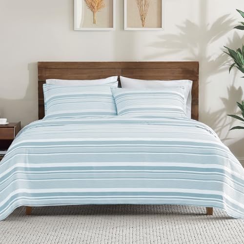 ClevaHome Classic Stripe Sheet Set - 4 Pieces Super Soft & Breathable Bed Sheet Set with Deep Pocket, Enhanced Comfort & Easy Care (King, Glacier Stripe)