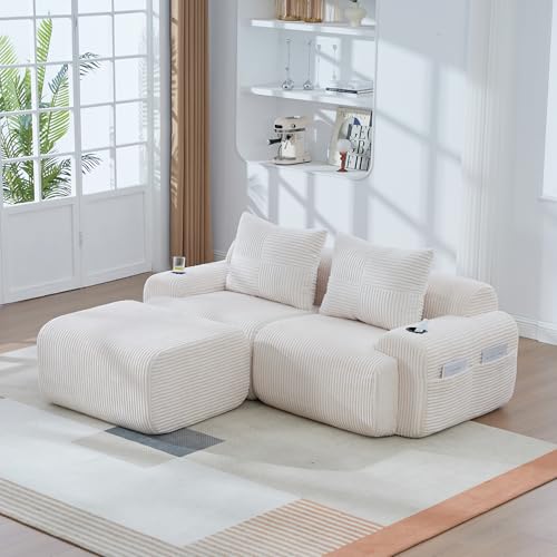 Ball & Cast Bliss Furniture Amalfi Jumbo Cord 3 Seater Sofa for Family Living Rooms – Soft Corduroy, Birch Frame, Removable Washable Covers – High Back Three Seater Couch (Beige, 3 Seater)
