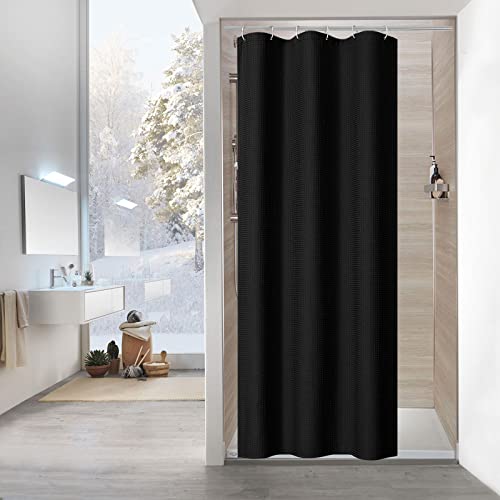 MitoVilla Black Small Stall Shower Curtain 36 x 72, Half Size Shower Curtain, Farmhouse Fabric Narrow Shower Curtains for Bathroom Decor, 36 inch Weighted Shower Curtain Set