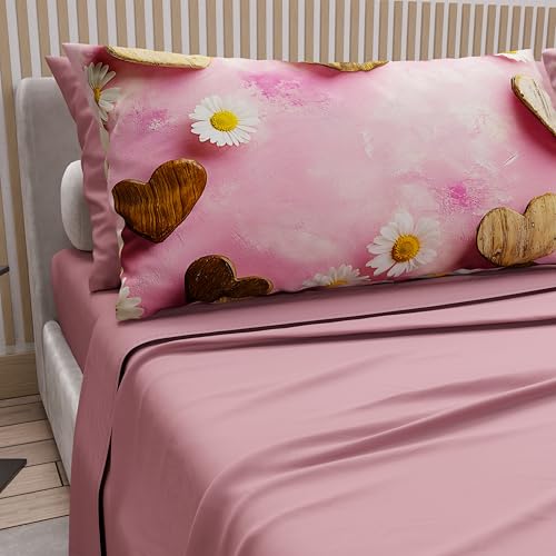 PETTI Artigiani Italiani - Double Bed Sheets Cotton with Pillowcases in Digital Print, Double Bed Sheet 326 Dark Powder, 100% Made in Italy