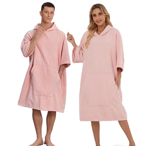 Avisiatree Surf Poncho Hooded Towel for Adults Quick Dry Beach Changing Robe with Pockets, Unisex Swim Cover-Up, Pink Bath Towel for Surfers & Swimmer Gifts
