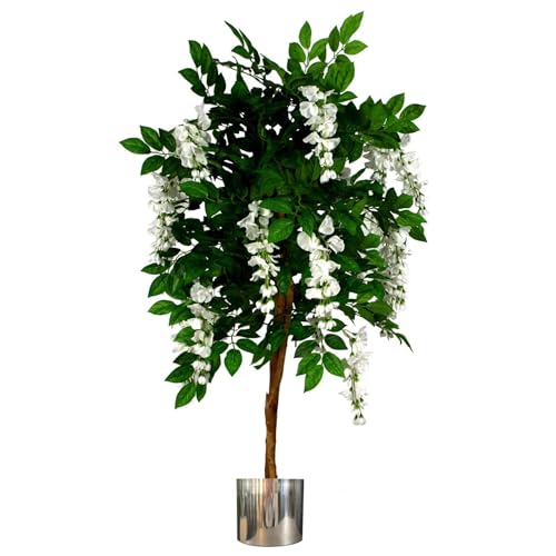 Leaf Design UK Realistic Artificial Wisteria Tree with Metal Planters, Green, 130cm