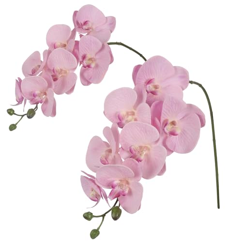 "IPOPU Pink Orchid Artificial Flowers 34.3"" Real Touch Fake Orchid Latex Pink Flowers Phalaenopsis Branches for Home Party Wedding Bridal Shower Decoration, 2pcs Pink"