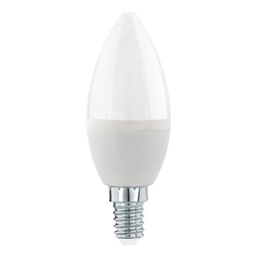 "Eglo Dimmable E14 LED Candle Light Bulb, Opaque Edison lamp, 5.5 watt (Equivalent to 40 watt), 470 Lumen, Warm White Glow, 3000 Kelvin, White Opal, C37, Ø 1.5"""